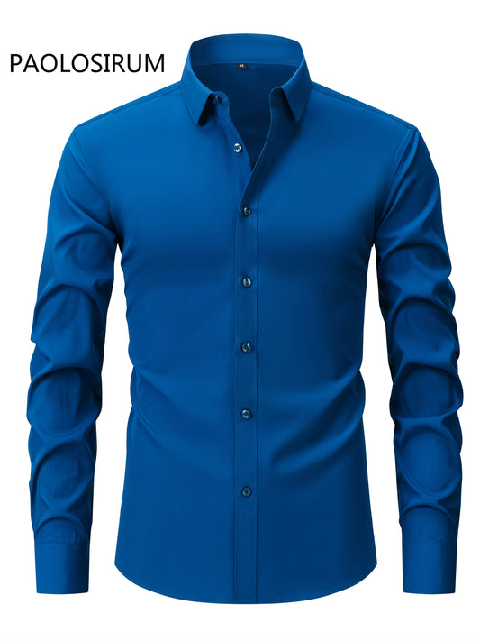 2025 New Men'S Business Slim-Fit Long-Sleeve Shirt, Wrinkle-Free, Elastic, And Smooth Fabric.